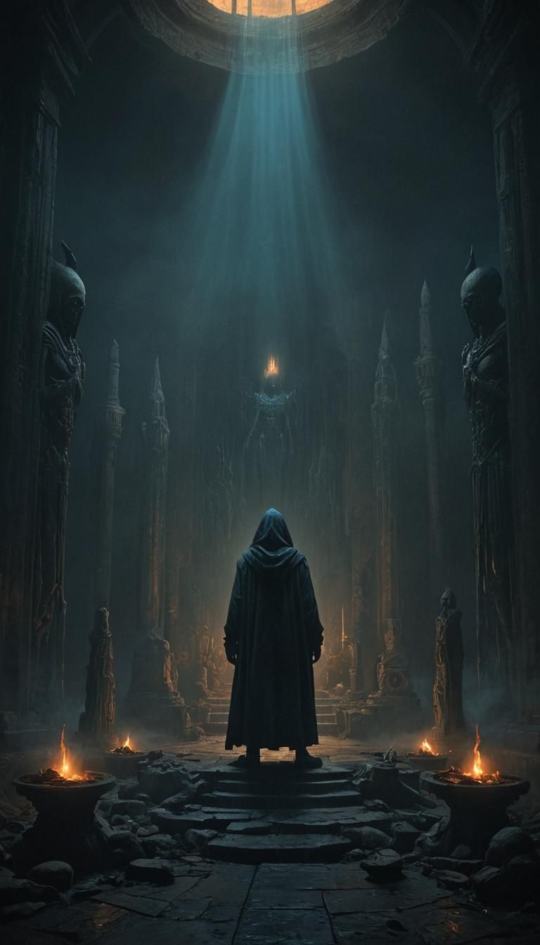 Dark Fantasy Ritual with Glowing Artifacts