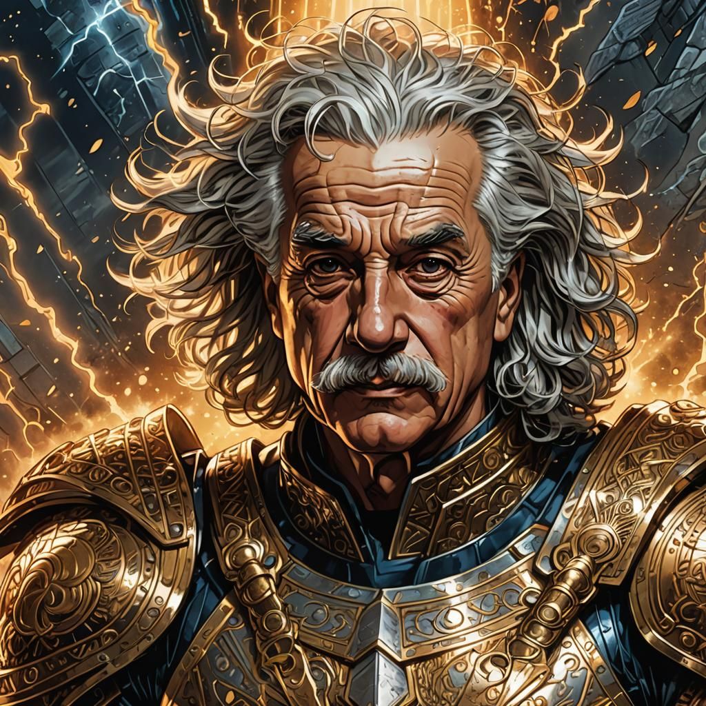 Einstein as Armored Thor in Comic Book Art