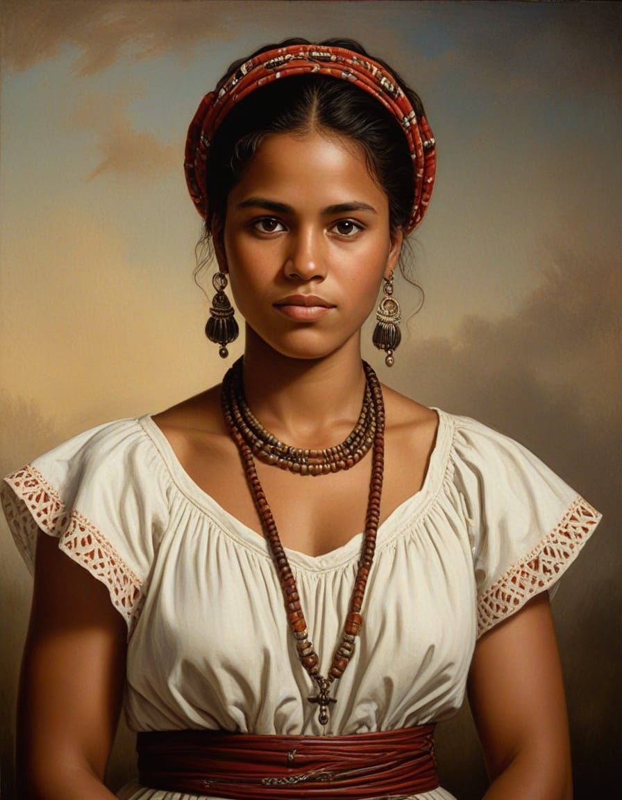 Aboriginal Woman in Traditional Garb as Rubens Oil Painting