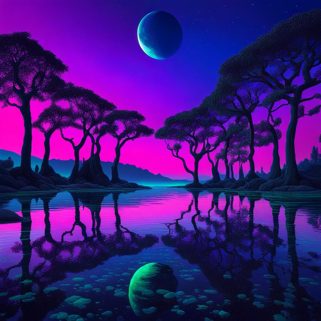 Surreal Alien Landscape with Crystalline Trees