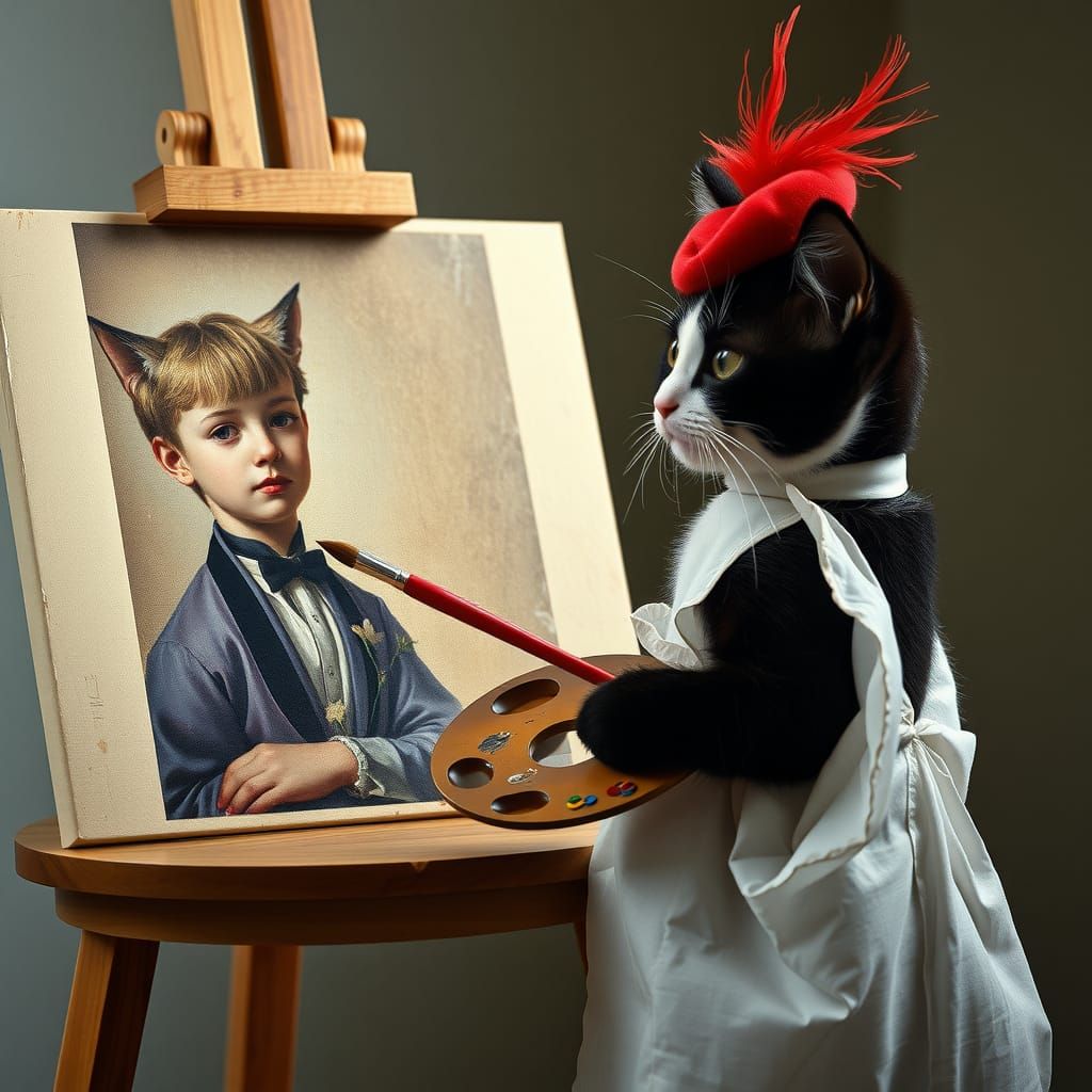 Cat Painter Recreates Blue Boy in Black and White