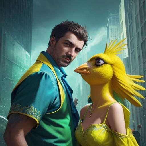 City Scene with Bird in Splash Art Style