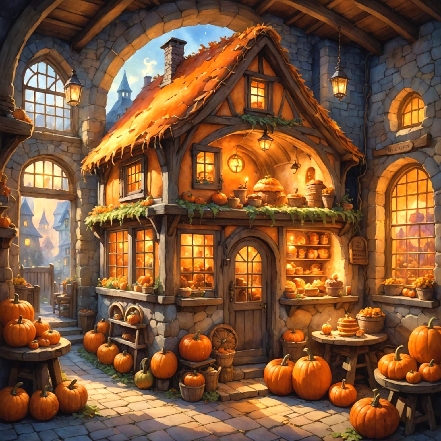 Cozy Halfling Bakery Inside Giant Pumpkin