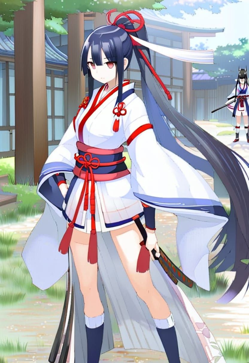 Serene Female Samurai Amid Cherry Blossoms in Traditional Ja...