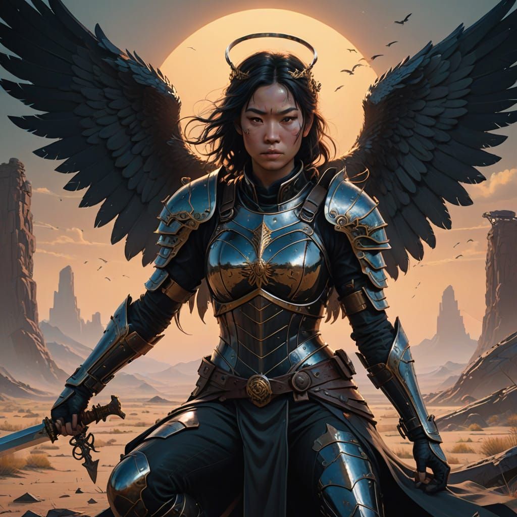 Dark Angel Warrior in Desert Sunset