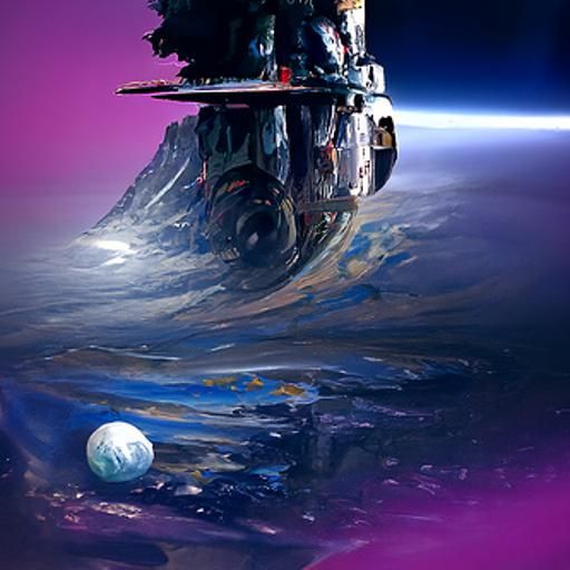 Spaceship with Earth, Oil Painting by Gurney Style