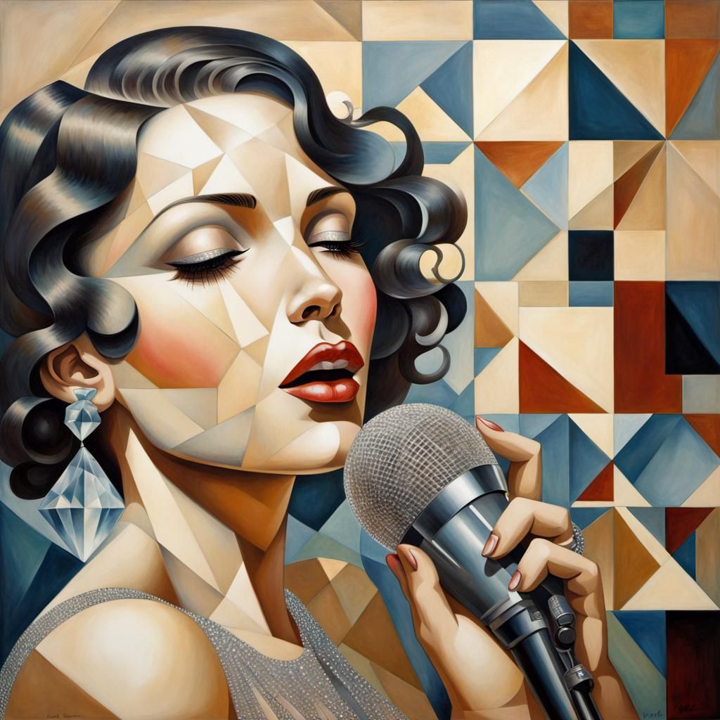 Crystal Cubism Portrait of 1920s Singer