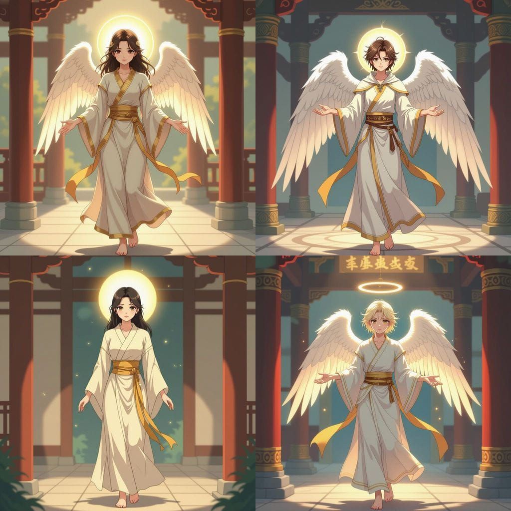Shonen Anime Angel in Temple, Cel Shaded