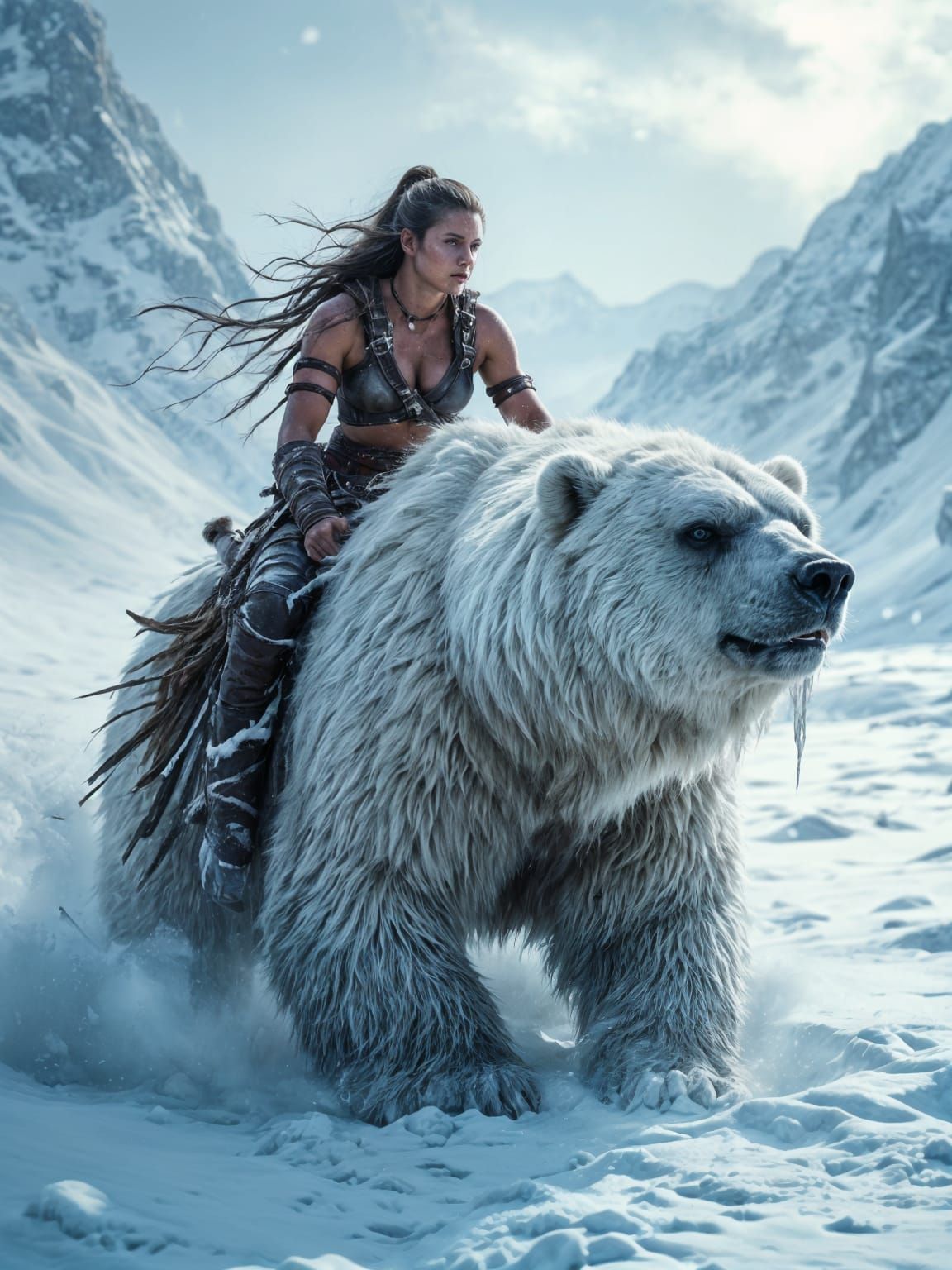 Amazonian Barbarian Conquers Snowy Wilderness in Epic Cyberp...