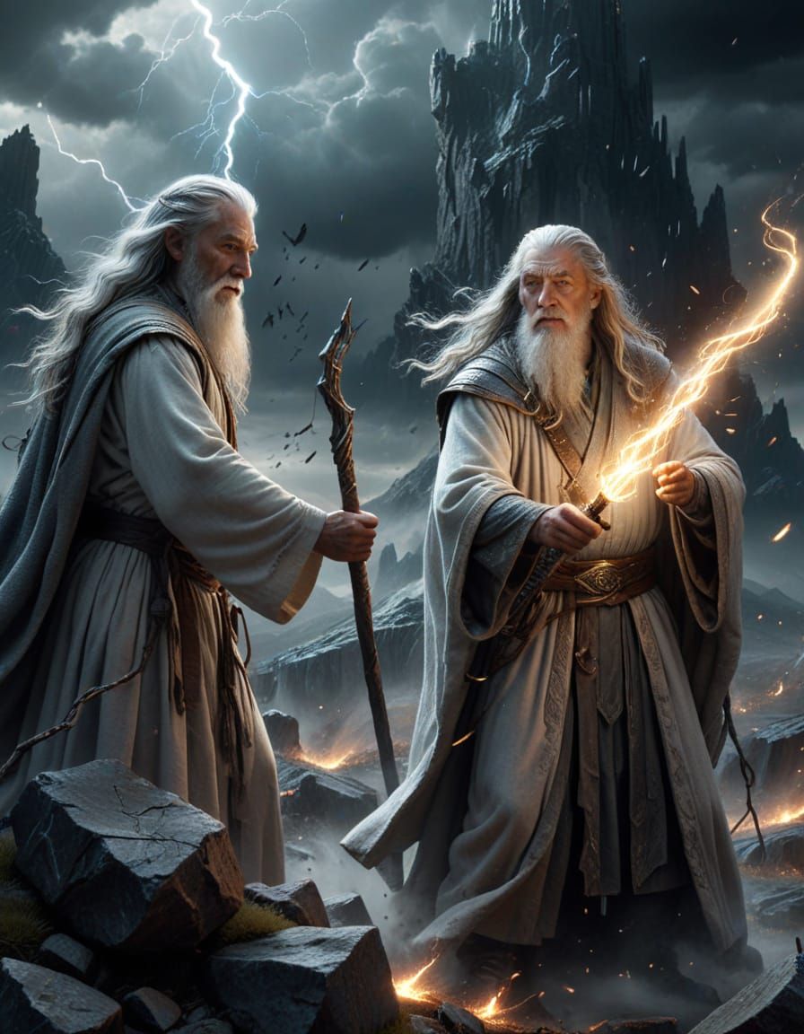 Epic Wizard Battle on a Mountain Peak