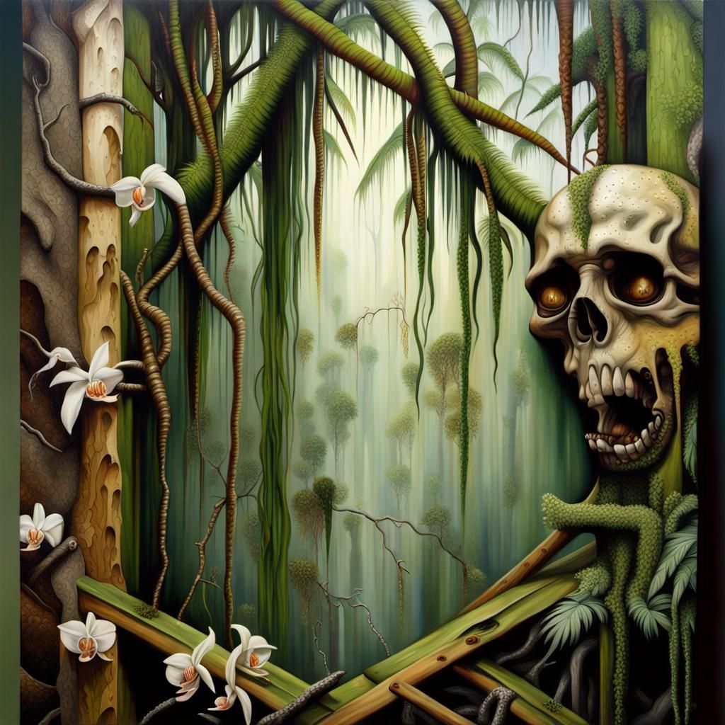 Lush Rainforest Oil Painting with Intricate Detail