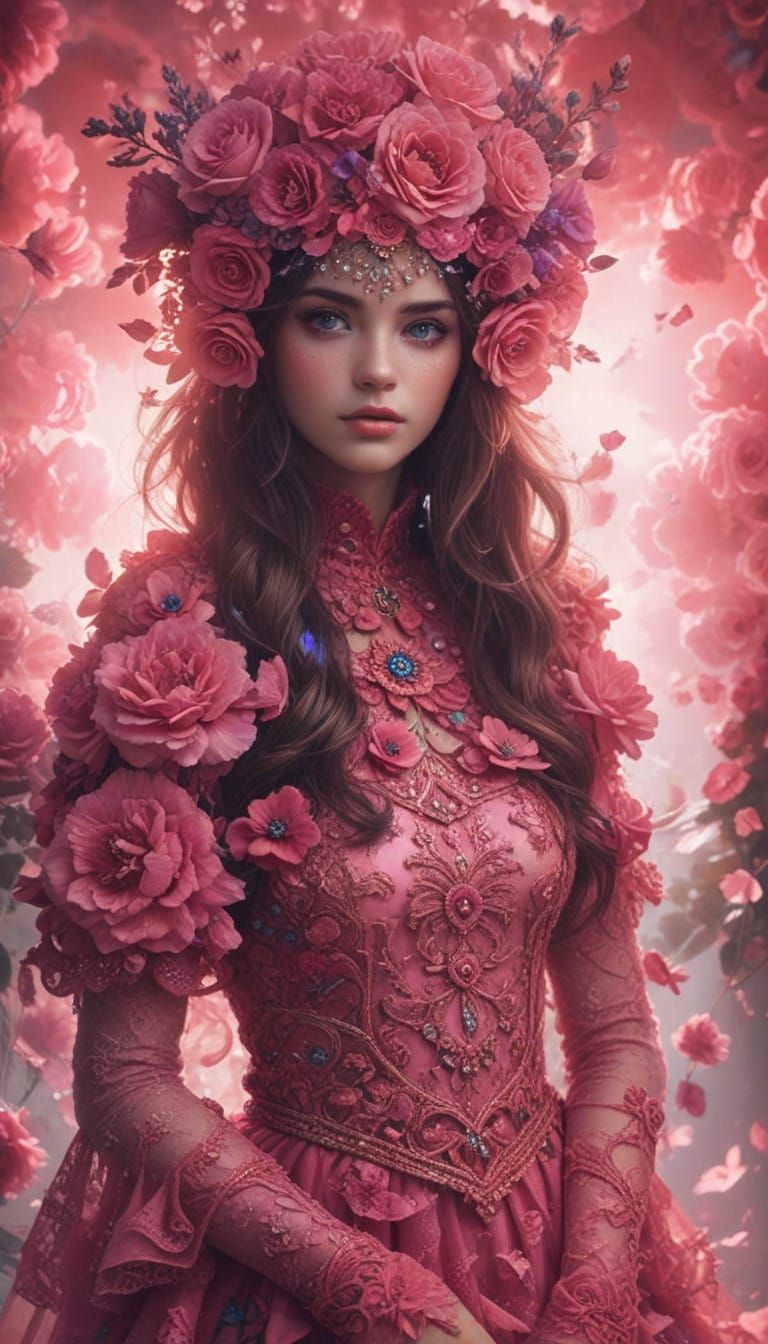 Elegant Rose-Colored Beauty in Vibrant Attire