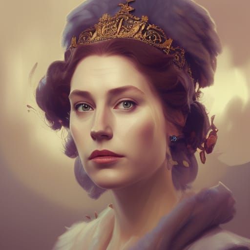 Queen Elizabeth Portrait in Art Nouveau Style