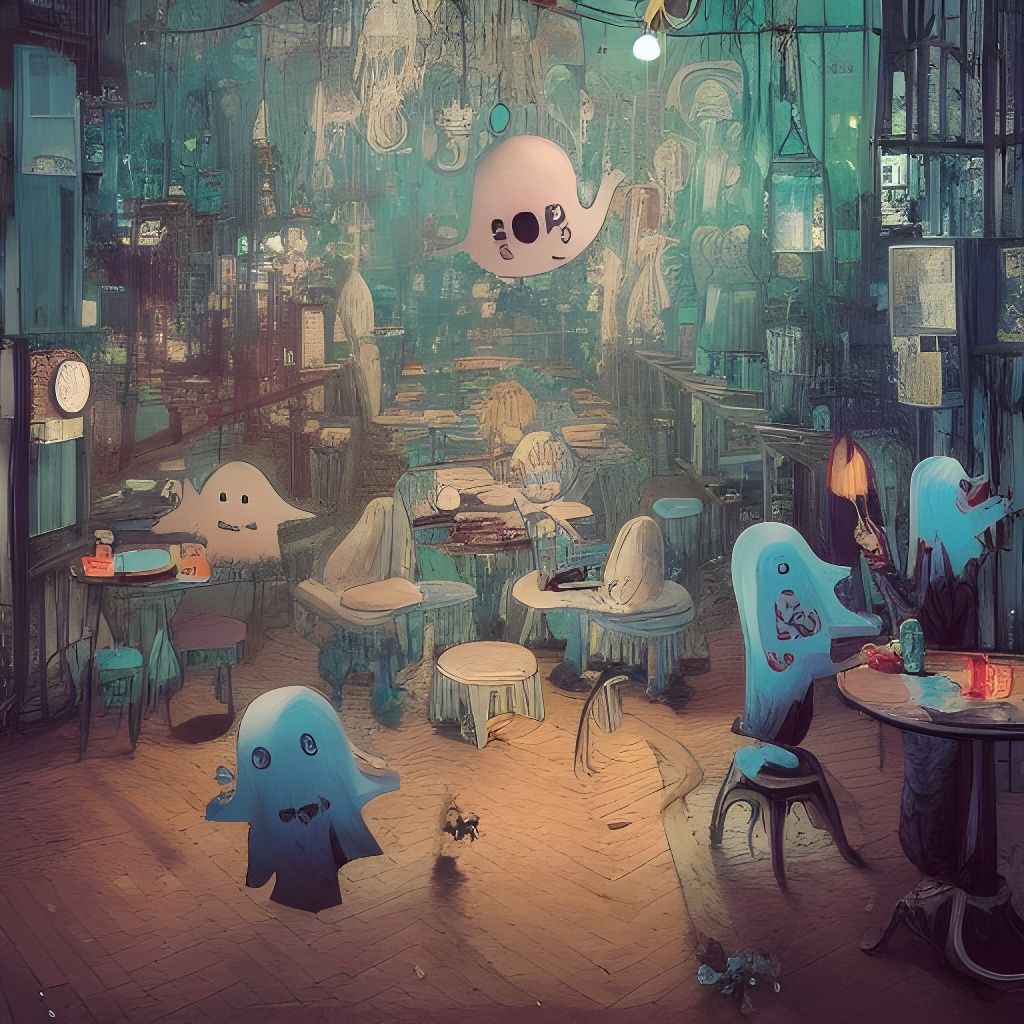 Adorable Ghosts at a Cartoon Cafe
