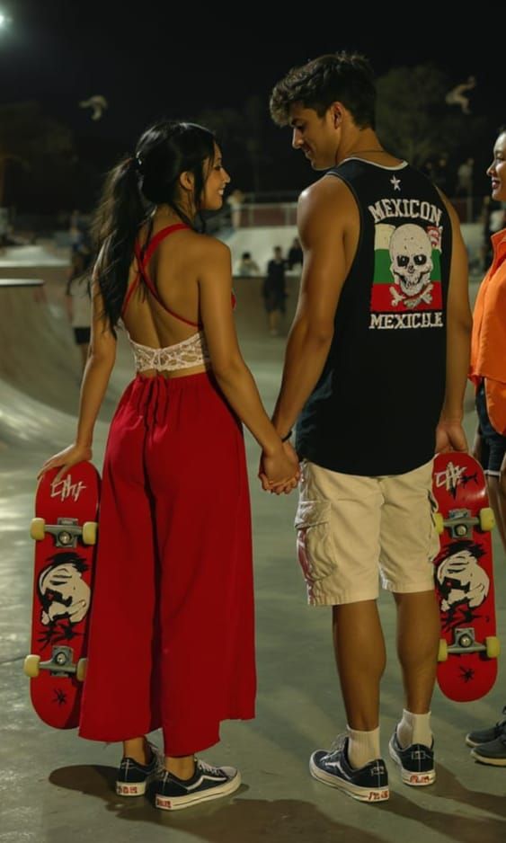 Navajo Girl in Skatepark at Night, Cinematic Portrait