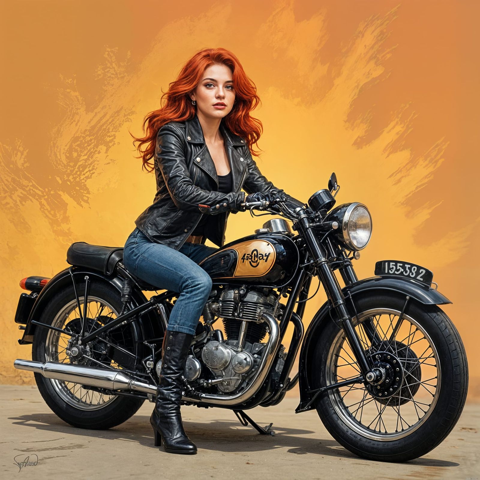 Red-Haired Woman on Vincent Black Lightning