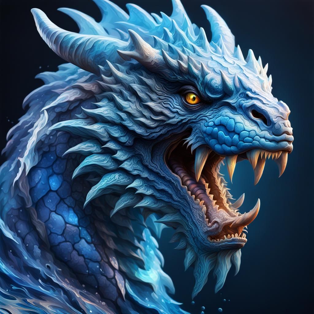 Blue Aura Dragon: Hyperrealistic Splash Art