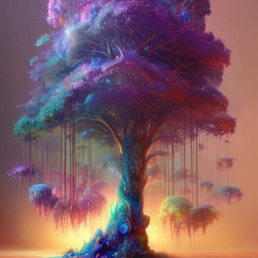 Crystal Geode Tree in Hyperrealistic Fantasycore Style