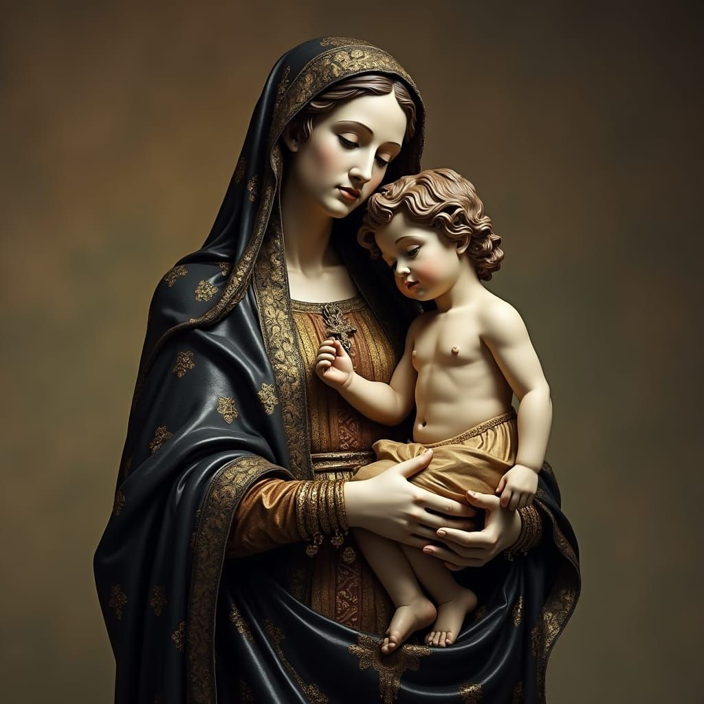 Holy Mary and Jesus Statue in Byzantine Style