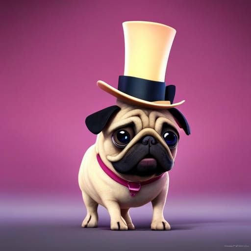 Pug with Top Hat: 3D Digital Art