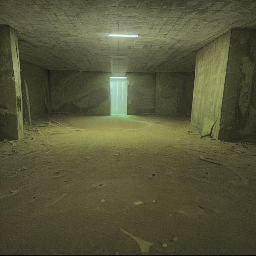 Eerie Decaying House in Liminal Darkness