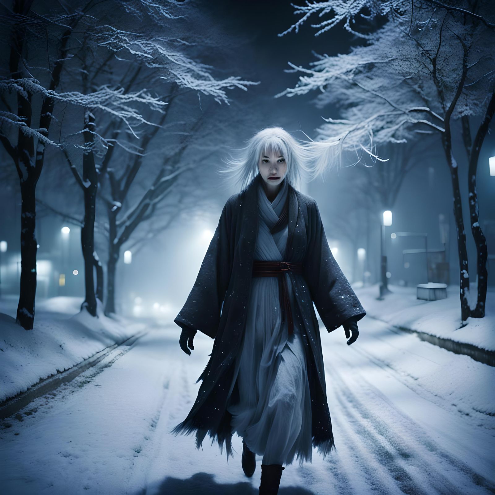 Yuki Onna in a Blizzard: Cinematic Photo