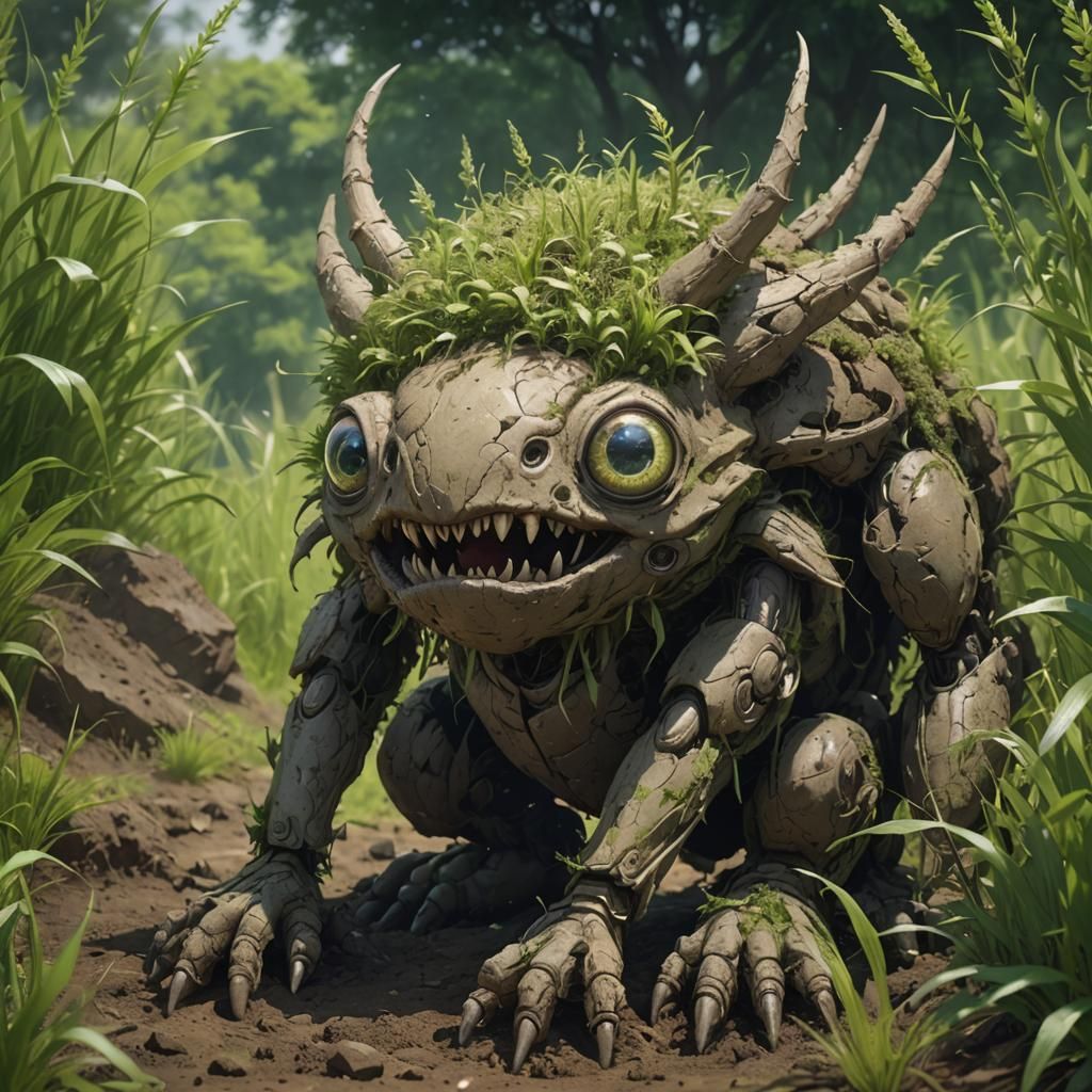 Colossal Earth Humanoid with Foliage Hair in Anime Style