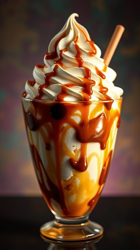 Hyperrealistic Ice Cream Sundae with Caramel Whipped Cream