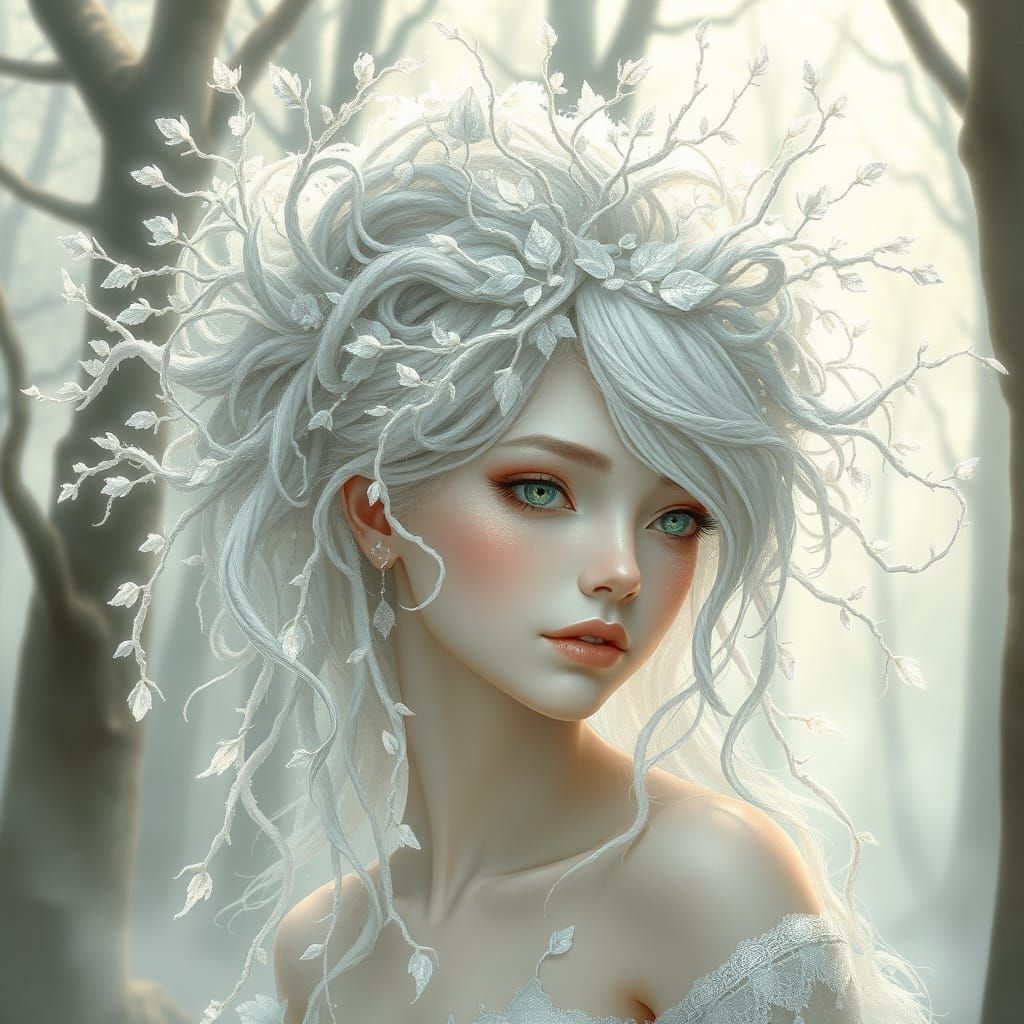 Mystical Forest Dweller with Vine Hair and Crystal Accents