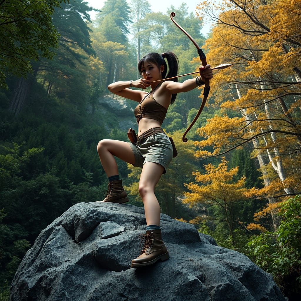 Archer in Lush Forest, Hyper-Realistic Fantasy Art