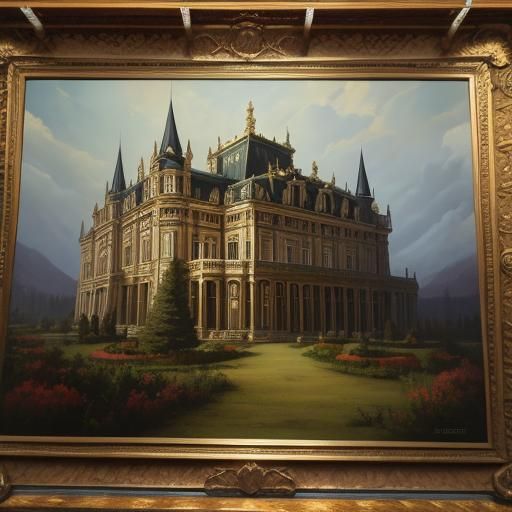 Sinister Baroque Palace in Oil Painting Style