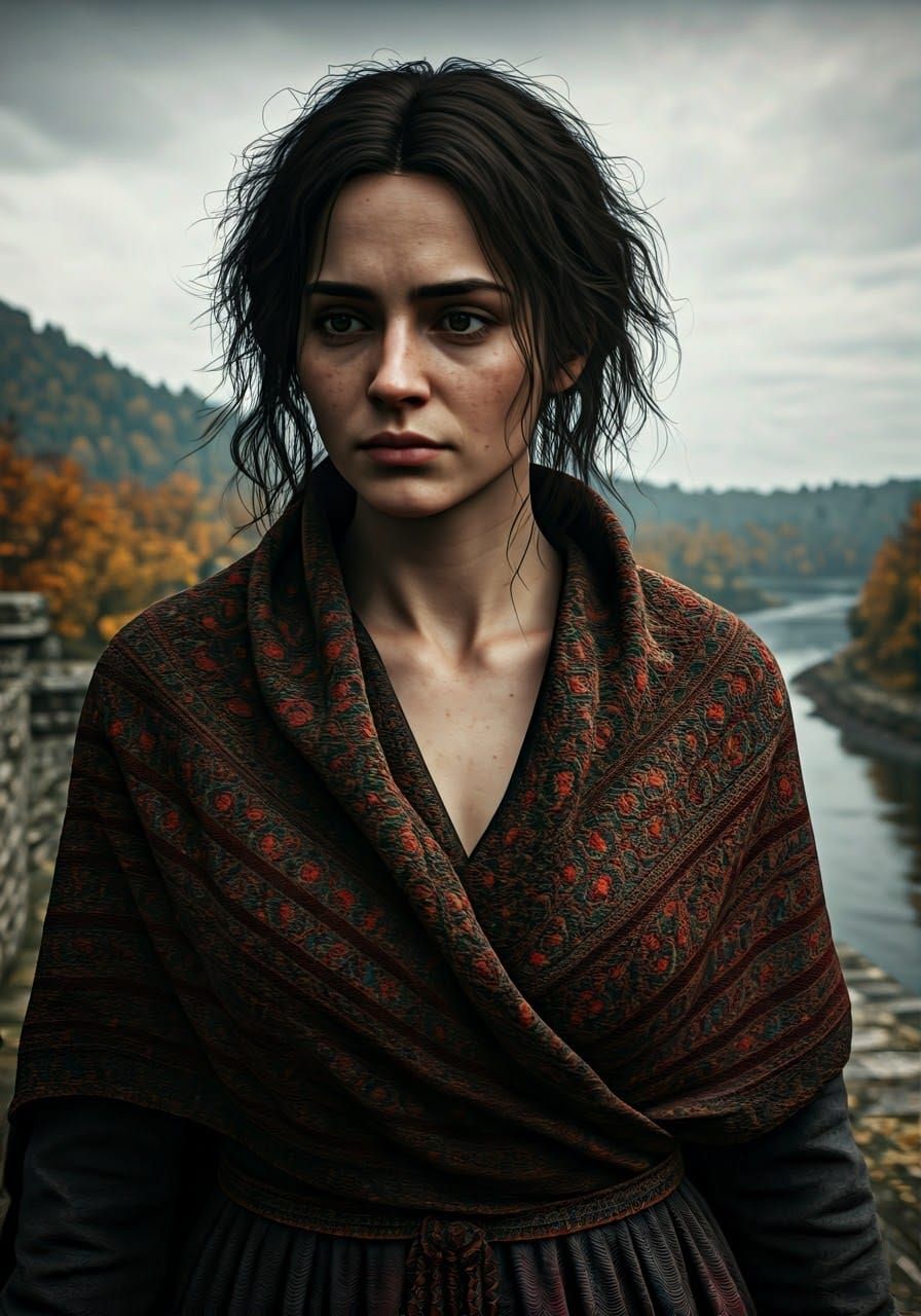 Renaissance Woman on Castle Battlements in Oil