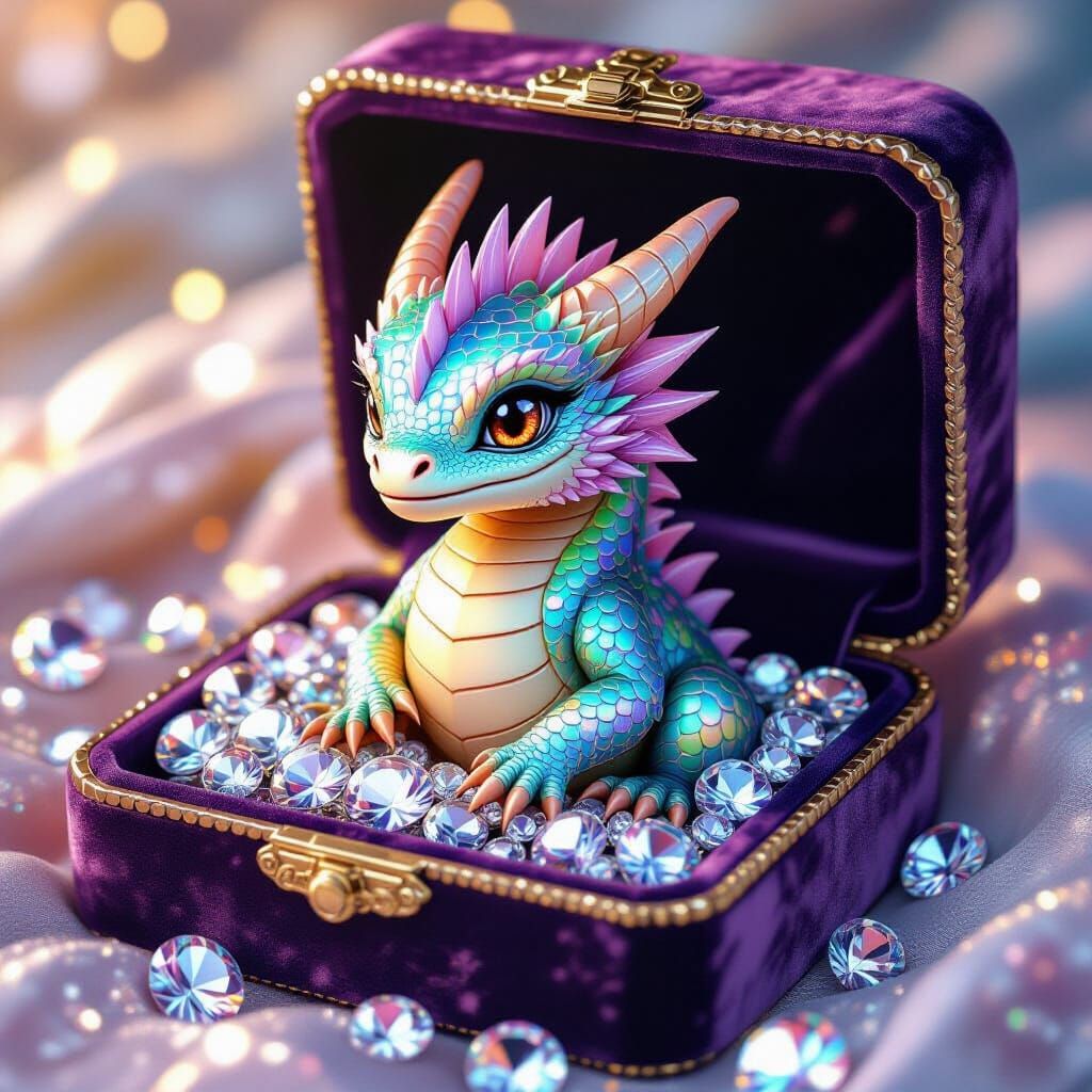 Miniature Dragon Hatchling in Jeweled Box: Anime Art