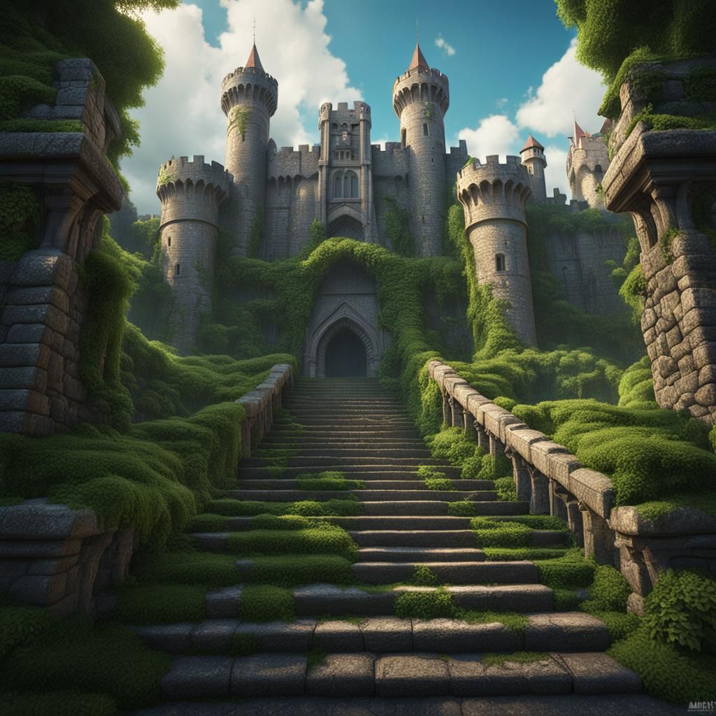 Medieval castle in greenery