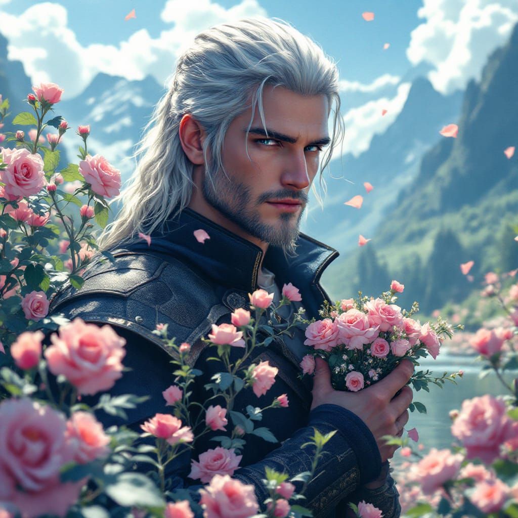 Anime Portrait of Man with Roses in 3D