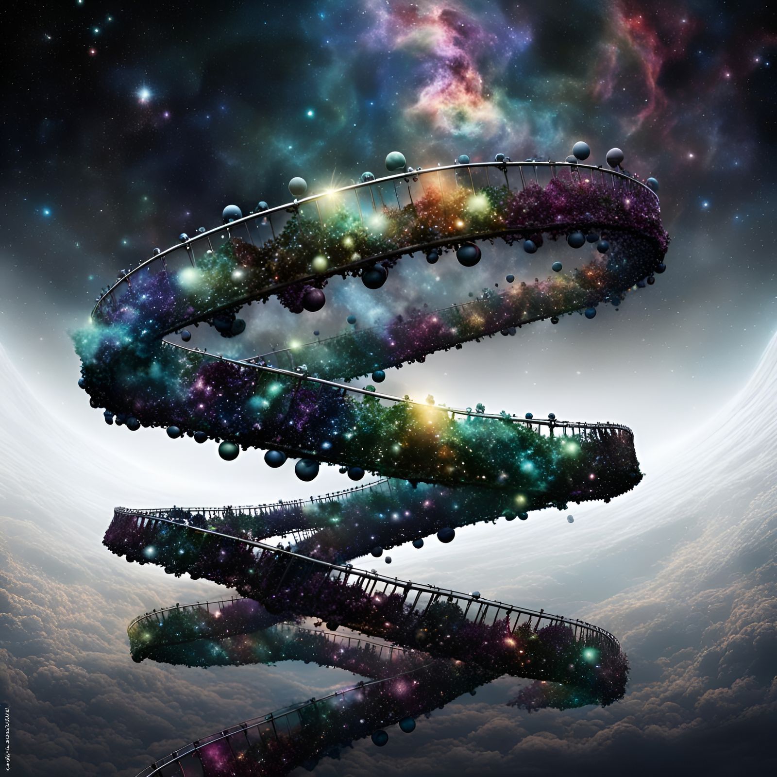 DNA Strand Extends Into Colorful Nebula