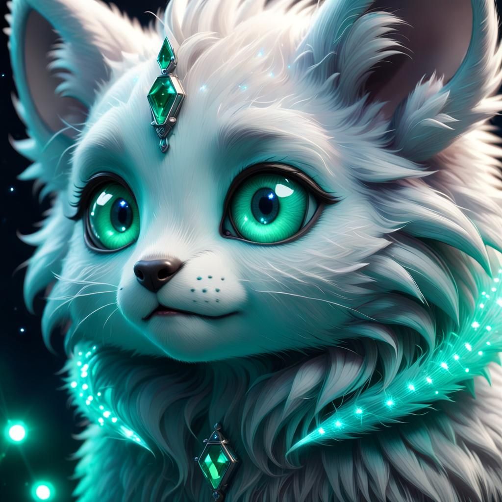 Furry Animal with Emerald Eyes, 3D Render