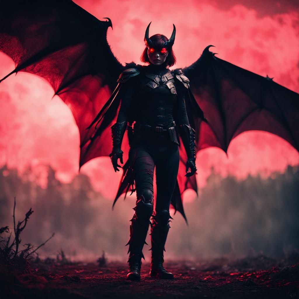 Ethereal Demoness Dominates a Desolate Landscape