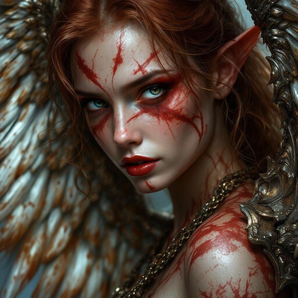 Redeemed Angel Portrait with Battle Scars in Bronze