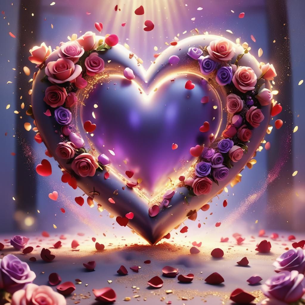 Floating Heart Surrounded by Roses in Pixar Style