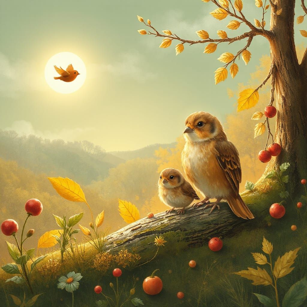 Whimsical Mice Play Among Autumn Harvest Elements