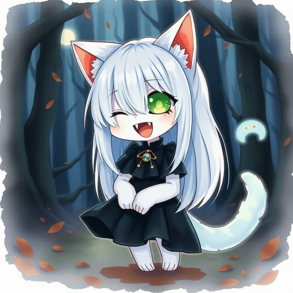 Cute Anime Catgirl Ghost in Haunted Woods
