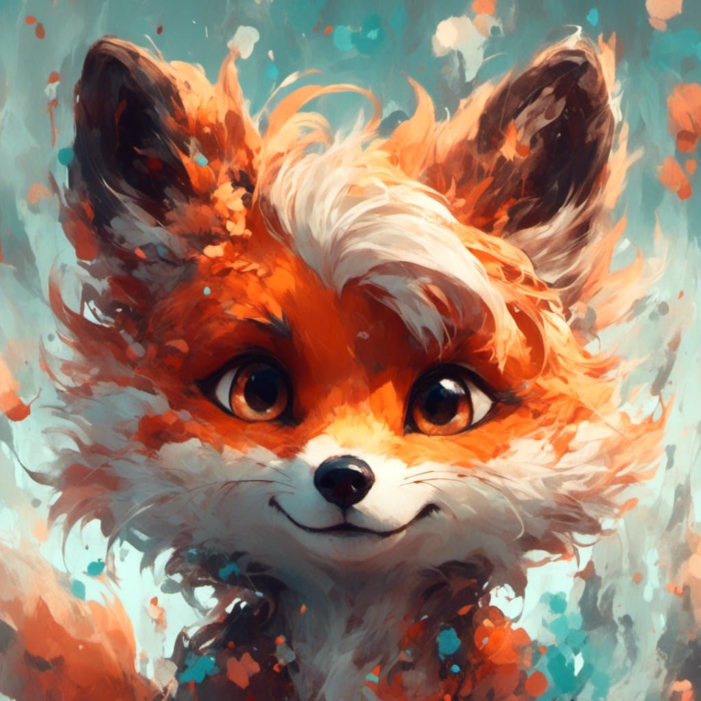 Adorable Chibi Fox in Hyperrealistic Splash Art
