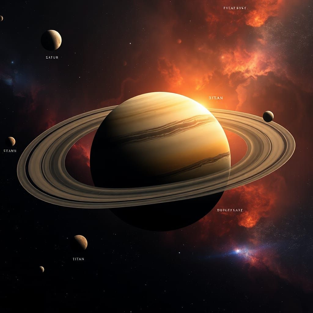 Spectacular Saturn Image with Moons and Nebula