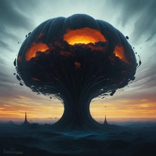 Surreal Pumpkin Latte Consumed by Screens: Abstract Art