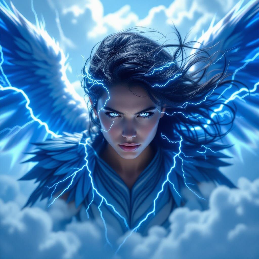 Storm Angel Fighter with Blue Lightning Wings