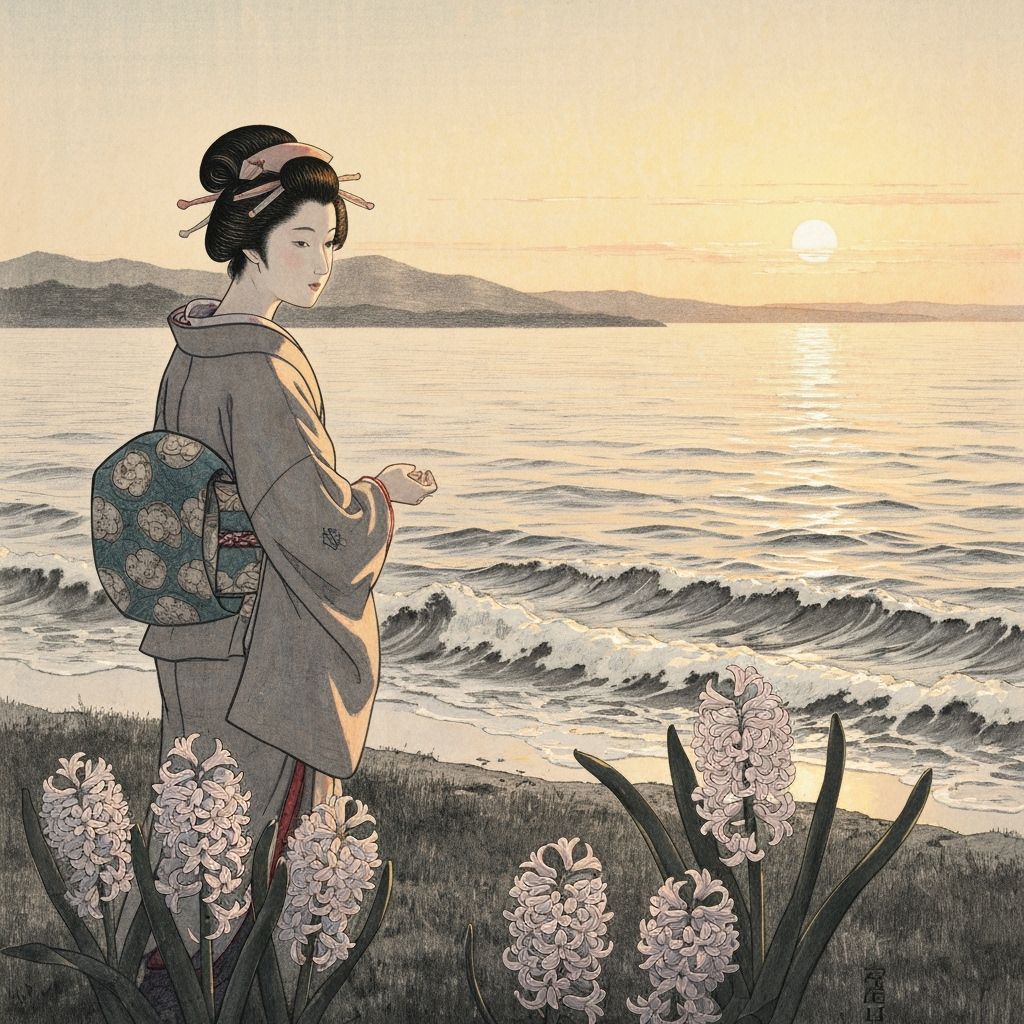 Japanese Woman by Lake in Shin Hanga Style