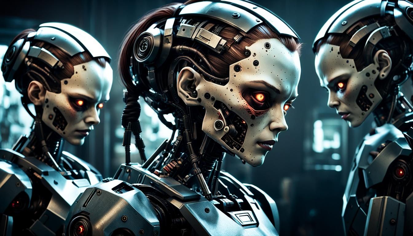 Creepy Woman in Dystopian Robot Factory