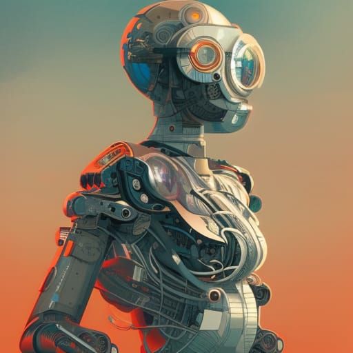 Cyberpunk Cyborg Concept Art in Triadic Colors