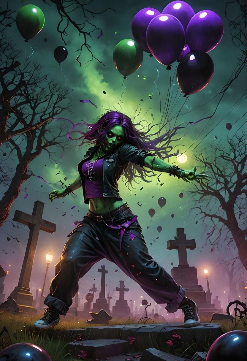 Cyberpunk Zombie Mosh Pit in Cemetery